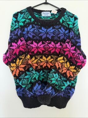 Vintage colourful snowflake fair isle pattern sweater M/L